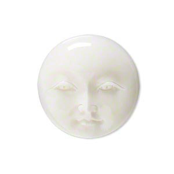 Embellishment, bone (bleached), white, 24-26mm hand-carved single-sided undrilled moon face, Mohs hardness 2-1/2. Sold individually. image number 0