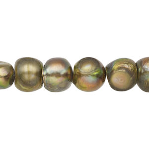 Freshwater pearl 1pkg1, semi-round, 15.5-16 inch antique bronze 9-11mm cultured