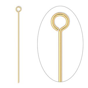 Eye pin, gold-plated brass, 1-1/2 inches, 24 gauge. Sold per pkg of 500.