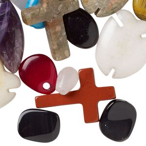 Multi-gemstone / glass 1pkg50, top-drilled / half-drilled mixed shape component / focal mix 10x6mm-34x20mm