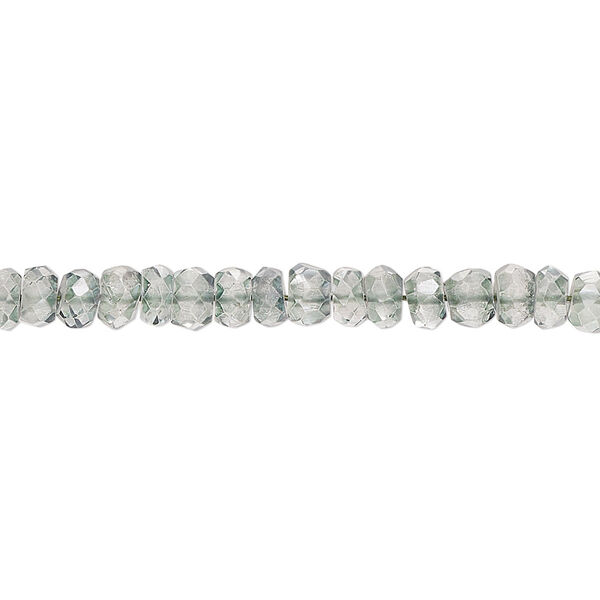 Bead, quartz crystal (coated), light green, 4x2mm-5x3mm hand-cut faceted rondelle, B grade, Mohs hardness 7. Sold per 13-inch strand, approximately 120 beads. image number 0