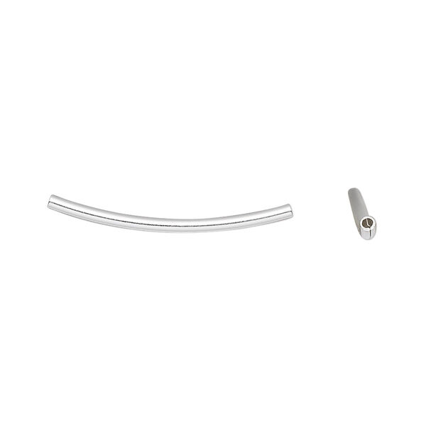 Bead, sterling silver, 25x1.5mm curved tube. Sold per pkg of 2. image number 0
