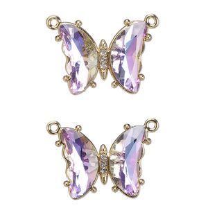 Connector, gold-finished brass, clear vitrail light, 19x15mm butterfly with closed loop. Sold per pkg of 2.