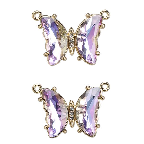 Connector, gold-finished brass, clear vitrail light, 19x15mm butterfly with closed loop. Sold per pkg of 2. image number 0