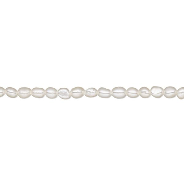 Pearl, White Lotus™, cultured freshwater (bleached), white, 2.5-3mm rice, A- grade, Mohs hardness 2-1/2 to 4. Sold per 15-1/2" to 16" strand. image number 0