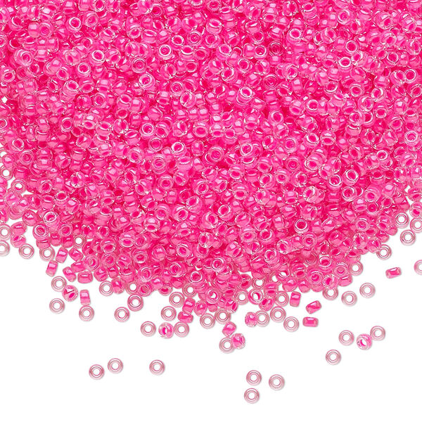 Seed bead, Miyuki, glass, pkg/250g, #15 rocaille, translucent luminous inside dyed color pink, (RR-4301). image number 0
