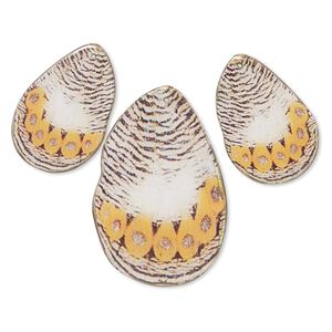 Focal, laminated resin and paper, brown / cream / orange, (1) 58x39mm and (2) 40x27mm double-sided butterfly wing. Sold per 3-piece set.