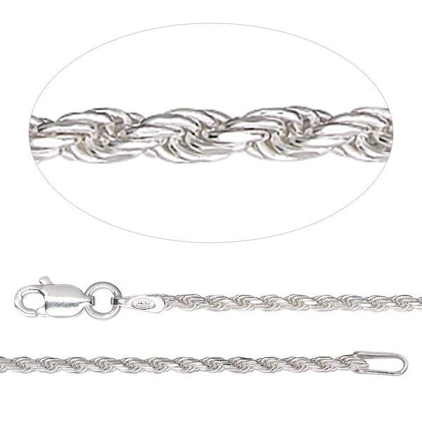 Chain, sterling silver, 1.6mm diamond-cut French rope, 24 inches. Sold individually. image number 0