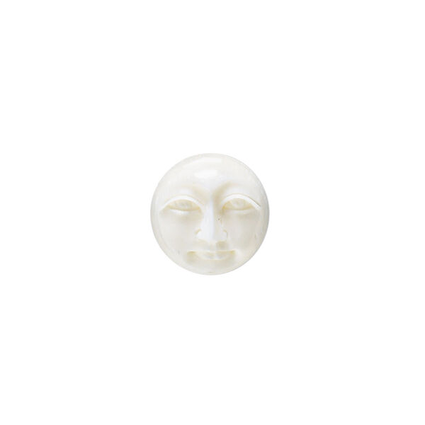 Embellishment, bone (bleached), white, 15-17mm hand-carved single-sided undrilled moon face, Mohs hardness 2-1/2. Sold per pkg of 1. image number 0