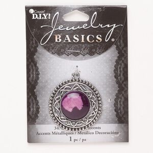 Focal, brass and acrylic, pkg/1, antique silver finish/purple / light purple, 37mm fancy round.