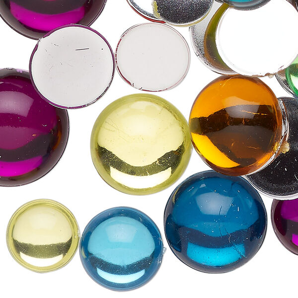 Cabochon mix, acrylic, mixed colors, 11-15mm, not calibrated round. Sold per 4-ounce pkg, approximately 210 beads. image number 0