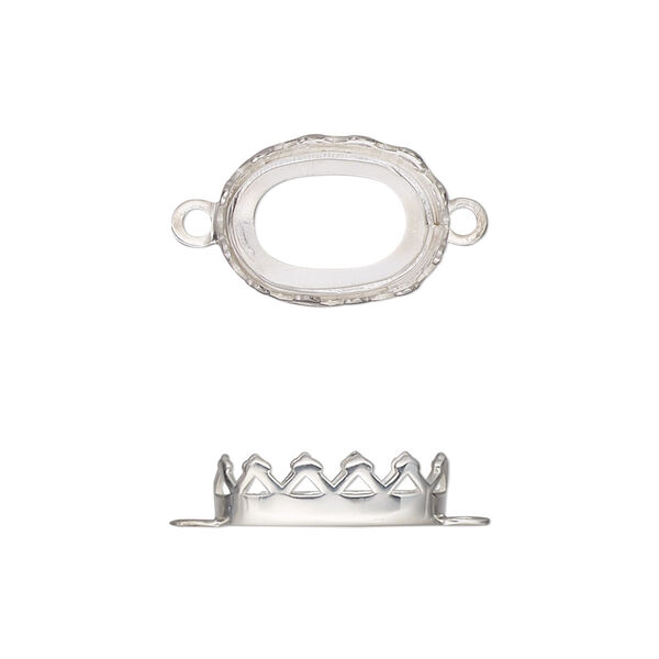 Link, sterling silver, 15.5x11.5mm oval with triangle edge and open back with 14x10mm oval cabochon bezel setting. Sold individually. image number 0