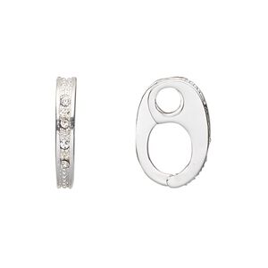 Bail, Czech glass rhinestone and silver-plated brass, clear, 18x3mm single-sided hinged, 3.5mm grip length. Sold per pkg of 2.