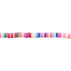 Bead, polymer clay, opaque multicolored, 3x1mm heishi. Sold per pkg of (2) 16-inch strands.