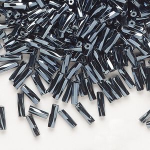Bead, Preciosa Ornela Czech glass, bugle bead, pkg/50g, #3 twisted, hematite opaque black, (49102).