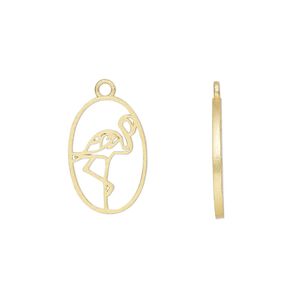 Charm Amoracast® 1pkg1 sterling silver, 15x10mm 2-sided open flamingo oval, "vermeil" (gold finish)