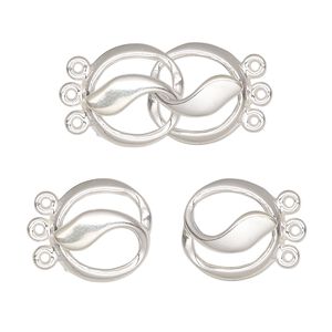 Clasp hook 1pkg1 sterling silver, 24x14mm circle, JBB Findings 3-strand