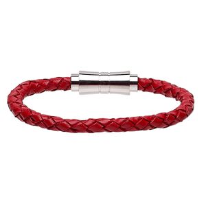 Bracelet, Everyday Jewelry, leather (dyed) and stainless steel, red, 6mm bolo cord, 6-1/2 inches with magnetic clasp. Sold individually.