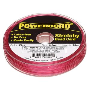 Cord, Powercord®, elastic, pink, 0.8mm, 8.5-pound test. Sold per 25-meter spool.