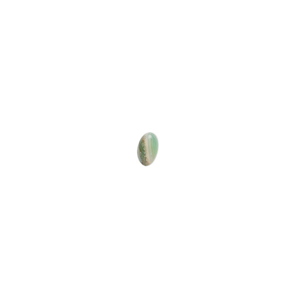Cabochon, striped green agate (dyed), 5x3mm calibrated oval, B grade, Mohs hardness 6-1/2 to 7. Sold per pkg of 10. image number 0