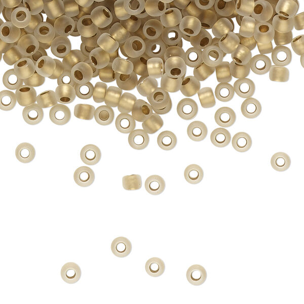 Seed bead, TOHO BEADS®, glass, pkg/250g, #8 round, translucent gold-lined frosted crystal clear (TR-08-989F). image number 0