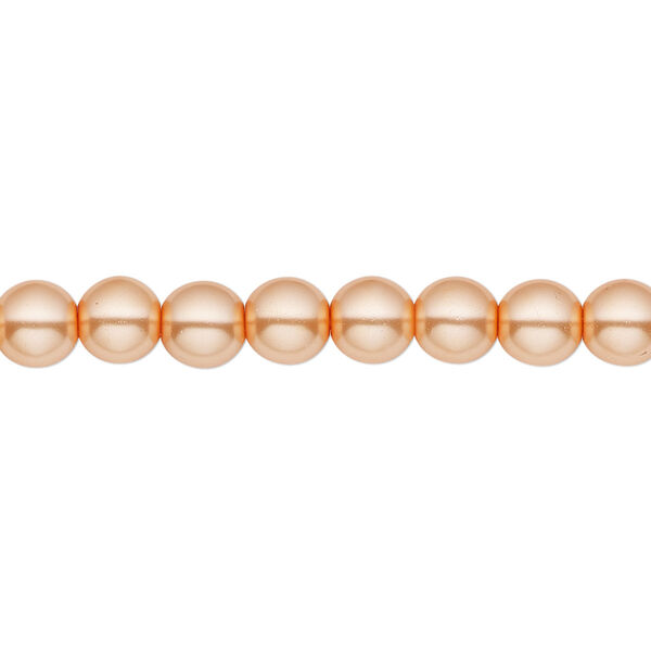 Bead, Czech pearl-coated glass druk, opaque peach-orange, 6mm round. Sold per 15-1/2" to 16" strand. image number 0