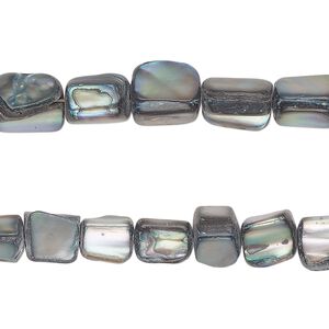 Bead, mother-of-pearl shell (dyed), dark turquoise blue, medium to large chip, Mohs hardness 3-1/2. Sold per pkg of (2) 15-inch strands.