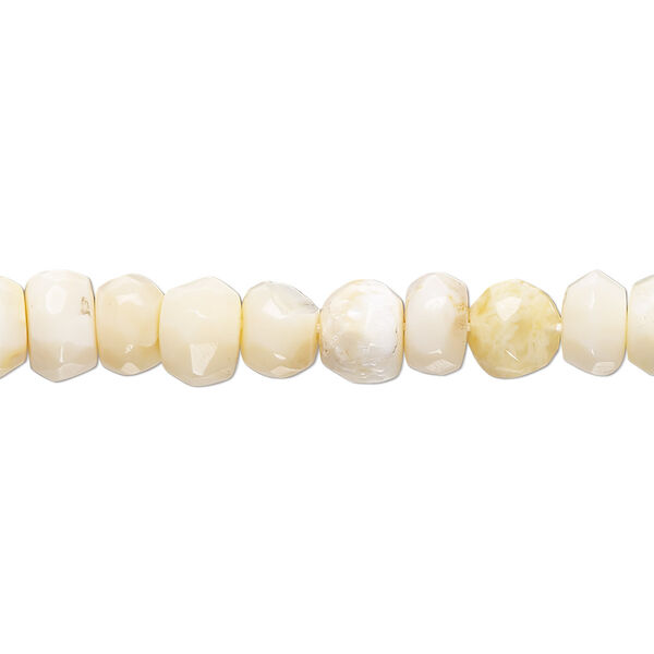 Bead, white opal (natural), 6x4mm-8x5mm hand-cut faceted rondelle, B- grade, Mohs hardness 5 to 6-1/2. Sold per 14-inch strand. image number 0