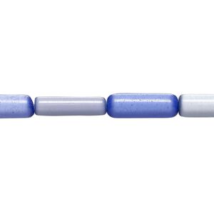 Bead, cat's eye glass (fiber optic glass), blue, 15x4mm-19x6mm round tube. Sold per 14-inch strand, approximately 25 beads.