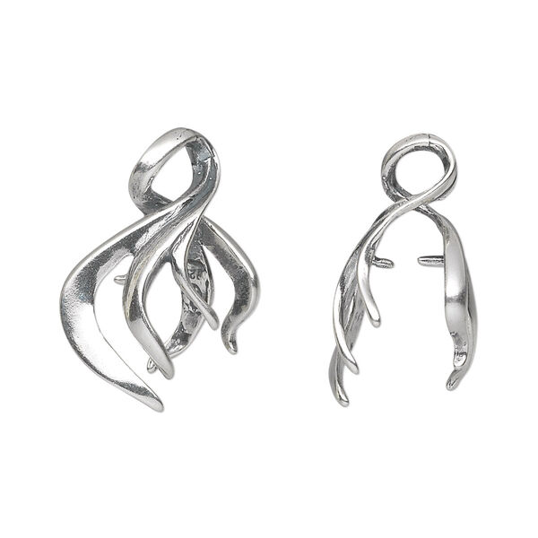 Bail, ice-pick, lightly antiqued sterling silver, 18x13mm twisted branch, 5mm grip length. Sold individually. image number 0
