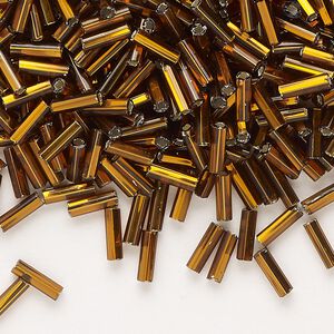 Bead, Preciosa Ornela Czech glass, bugle bead, pkg/500g, 1/4 inch, silver-lined transparent dark topaz, (17090).