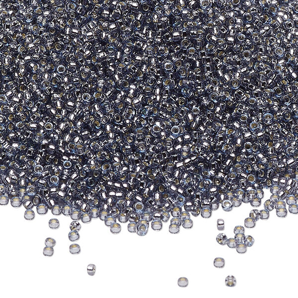 Seed bead, Miyuki, glass, pkg/250g, #15 rocaille, Duracoat® transparent silver-lined prussian blue, (RR-4276). image number 0