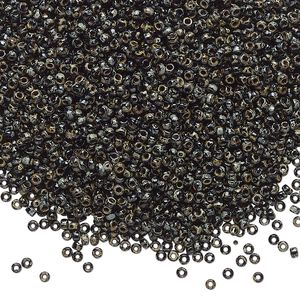 Seed bead, Miyuki, glass, pkg/35g, #15 rocaille, opaque Picasso black, (RR-4511).