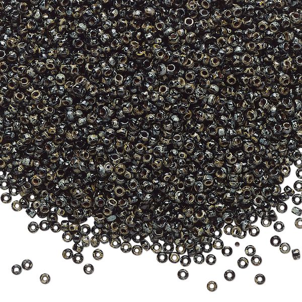 Seed bead, Miyuki, glass, pkg/35g, #15 rocaille, opaque Picasso black, (RR-4511). image number 0