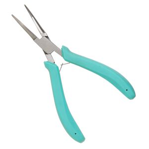 Pliers, bent-nose, steel and thermoplastic rubber, teal, 5-3/4 inches. Sold individually.