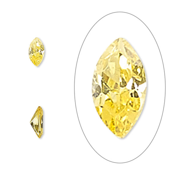 Gem, cubic zirconia, topaz gold, 4x2mm faceted marquise, Mohs hardness 8-1/2. Sold per pkg of 5. image number 0