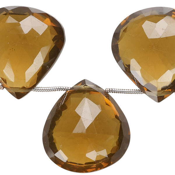 Bead, golden quartz (heated), dark, 22mm-25x24mm hand-cut top-drilled faceted puffed teardrop, B+ grade, Mohs hardness 7. Sold per pkg of 11. image number 0
