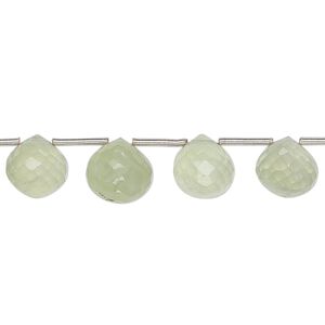 Prehnite 1pkg1, hand-cut top-drilled faceted teardrop bead natural 8 inch 7x7mm-9x9mm