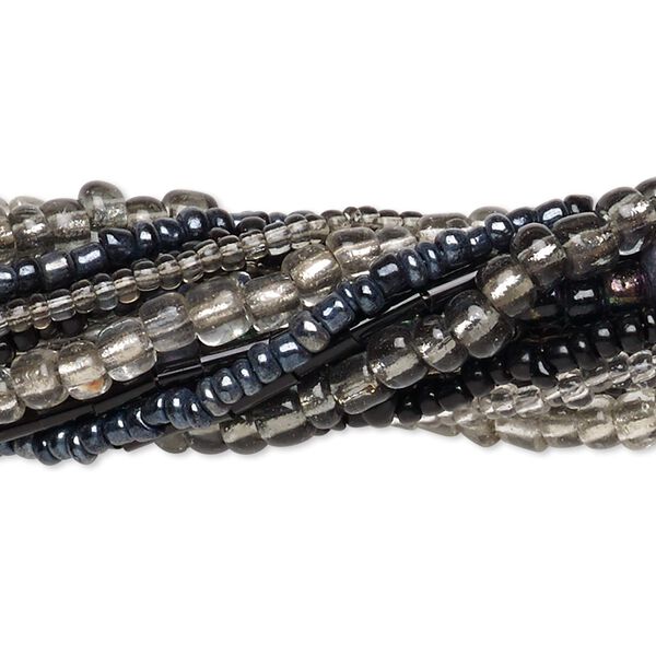 Bead mix, seed bead and bugle bead, glass, pkg/(10)14 inch, 6/0 center-drilled round, mixed mixed colors. image number 0