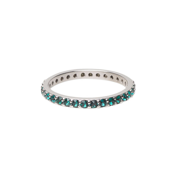 Ring, cubic zirconia and rhodium-plated sterling silver, green, 3mm wide eternity band, size 9. Sold individually. image number 0