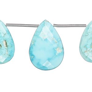 Imperial crown turquoise 1pkg3, hand-cut top-drilled faceted puffed teardrop bead natural 18x11mm-23x15mm / 24x13mm-28x28mm