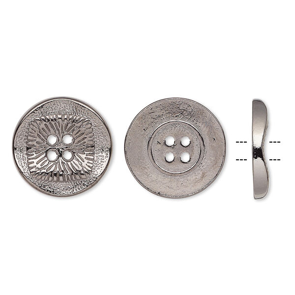 Button, gunmetal-finished "pewter" (zinc-based alloy), 21mm single-sided wavy flat round with textured square design. Sold per pkg of 20. image number 0