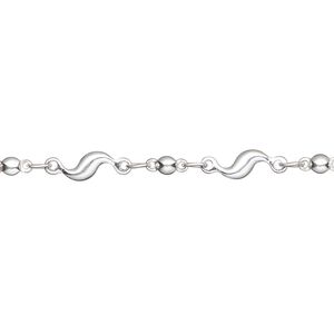 Chain 1pkg1 silver-plated S-bar, 4mm / 2.5mm ball, brass 5 foot unfinished