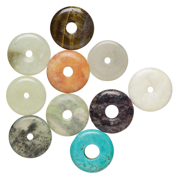 Component mix, multi-gemstone (natural / dyed / heated / stabilized), 23-26mm donut, Mohs hardness 3 to 7. Sold per pkg of 10. image number 0