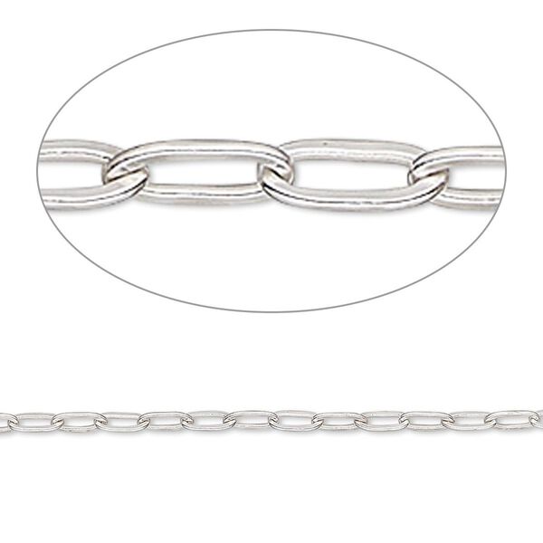 Chain, sterling silver, 2mm flat oval cable. Sold per 50-foot spool. image number 0