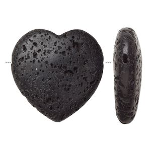 Lava rock 1pkg1, hand-cut top-drilled heart focal 31x30mm