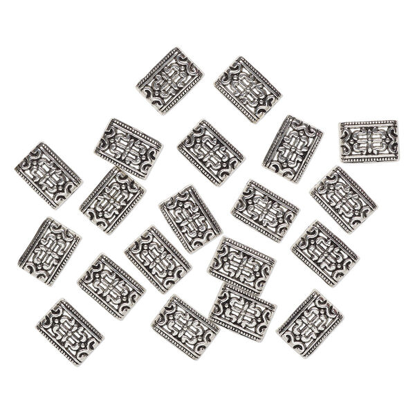 Bead, spacer, "pewter" (zinc-based alloy), pkg/20, 16x12mm-16x13mm 5-strand textured rectangle, antique silver finish, fits up to 2mm beads. image number 0