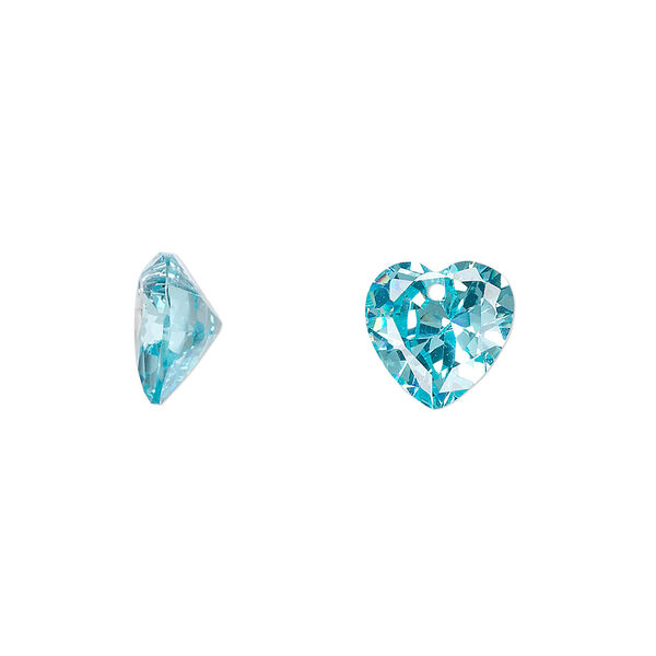 Drop, cubic zirconia, aqua blue, 10mm hand-faceted heart, Mohs hardness 8-1/2. Sold per pkg of 2. image number 0