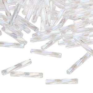 Bead, Miyuki, bugle bead, glass, pkg/250 g, 12x2mm center-drilled twisted, transparent pearl (TW-250).