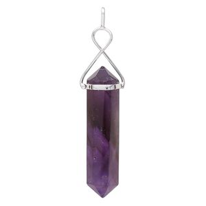 Amethyst / brass 1pkg1, silver-plated hand-cut pendant natural 66x12mm / 43x11mm-49x12mm